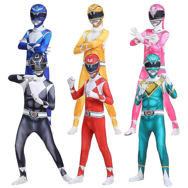 Aikuiset lapset Power Rangers Mighty Morphin Cosplay Jumpsuit Party Fancy Suit W Black 120