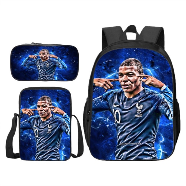 3-delt sett fotball superstjerne Mbappe ryggsekk student skolesekk Y3 Pencil Pouch