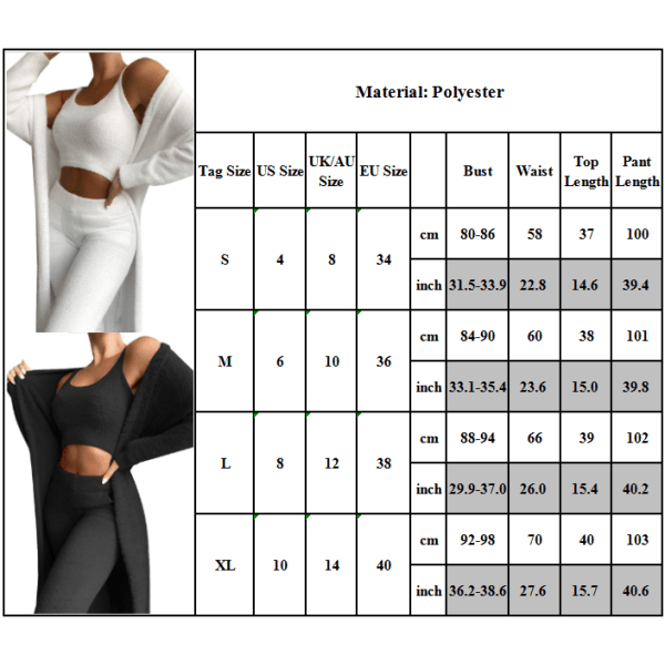 Kvinnor Lounge Wear Set 3 delar träningsoveraller Fleece Pyjamas Casual white XL