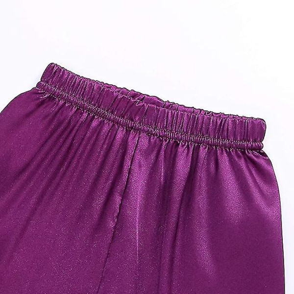 Satin Pyjamas Set för barn: Sovkläder med knappar och shorts Purple Suit for height 140 to 150cm