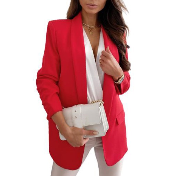 Kvinde Almindelig Cardigan Kappa Blazer Kostume Jakke Arbejdsforretning W Red L