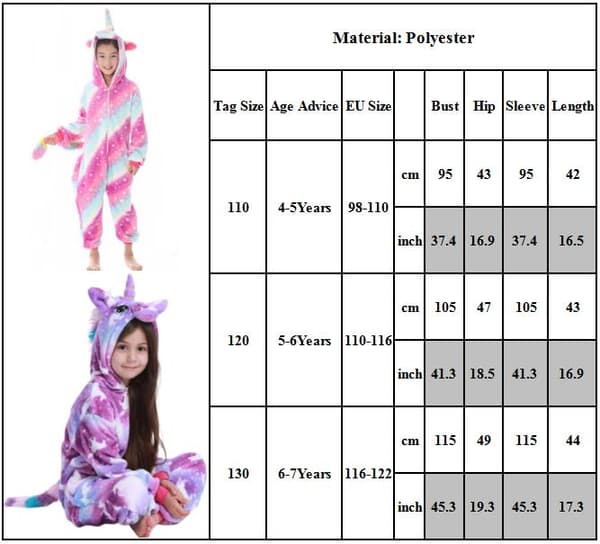 Fleece-barn flickor enhörning cosplay pyjamas nattkläder jumpsuit 110cm