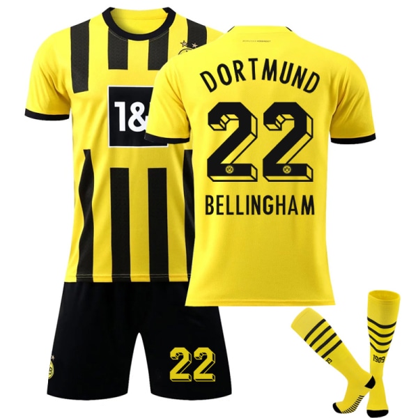 22-23 Dortmund børne hjemmefodboldtrøje med nr. 22 Bellingham sokker - 24