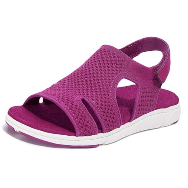 Kvinners myke tå Mesh øvre sandaler Walking Cross-Strap Sko. Purple 38