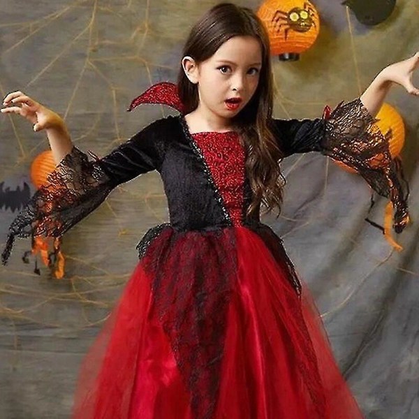 Halloweenkostumer til piger Vampyrprinsessekjole Spøgelseskostumer Børnekappe Cosplaykjoler 3-12 år W C 5-7Years