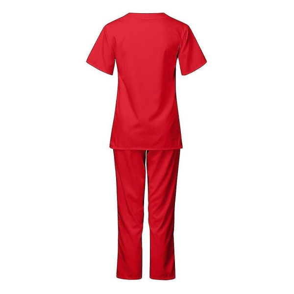 Unisex Doctor Top & Pants Scrub Set Hammaslääkäripuku lääketieteelliseen käyttöön Red L