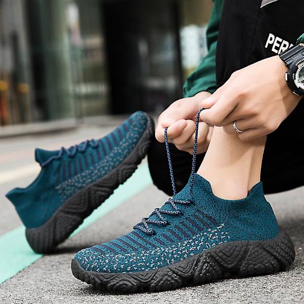 Sneakers til mænd i flugvævet - Åndbare løbesko Mode sportssko 3A830 - Blue 41