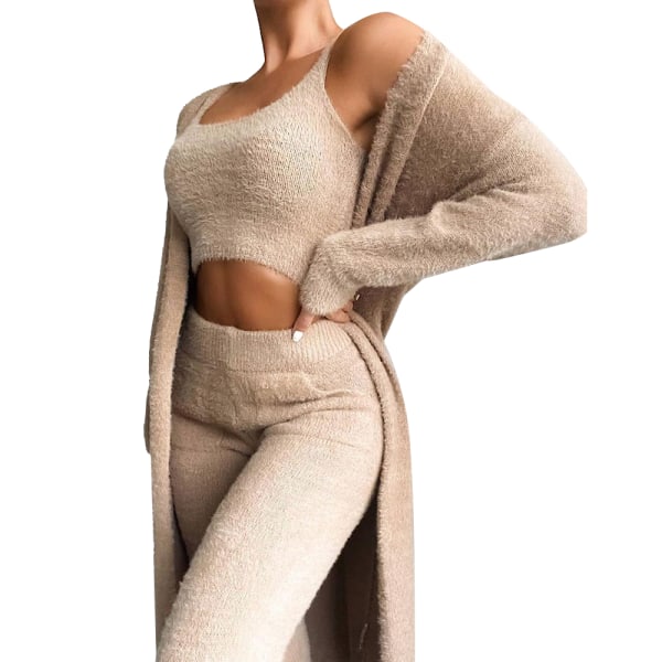Kvinnor Lounge Wear Set 3 delar träningsoveraller Fleece Pyjamas Casual white XL