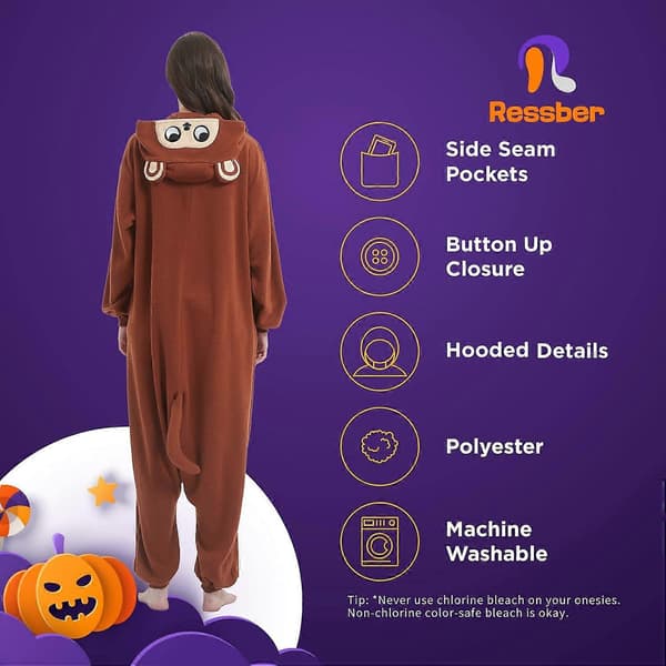 Unisex Vuxen Onesie Pyjamas Djur Heldräkt Halloween Kostym Jul Sovkläder Jumpsuit Monkey Monkey Large