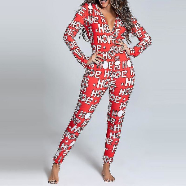 Kvinnor Animal Pyjamas One Piece Christmas Bodysuit Jumpsuit ångärmad nattkläder W Letters L