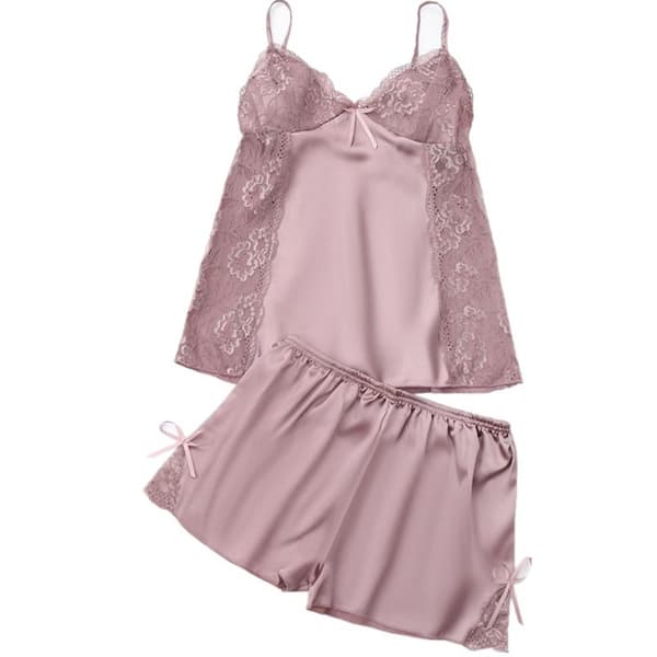 Romantisk kvindelig silkeimitation suspender pyjamas til Valentinsdag Coffee S