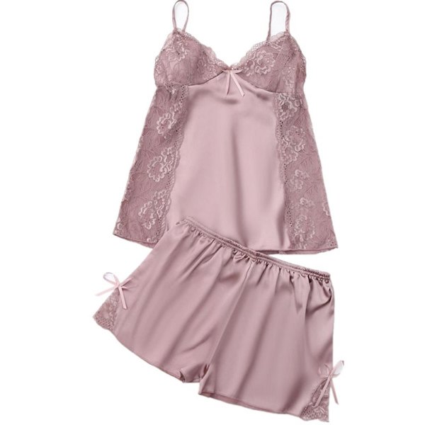 Romanttinen naisten imitoitu silkkinen suspenderi-pyjama ystävänpäivään Coffee L