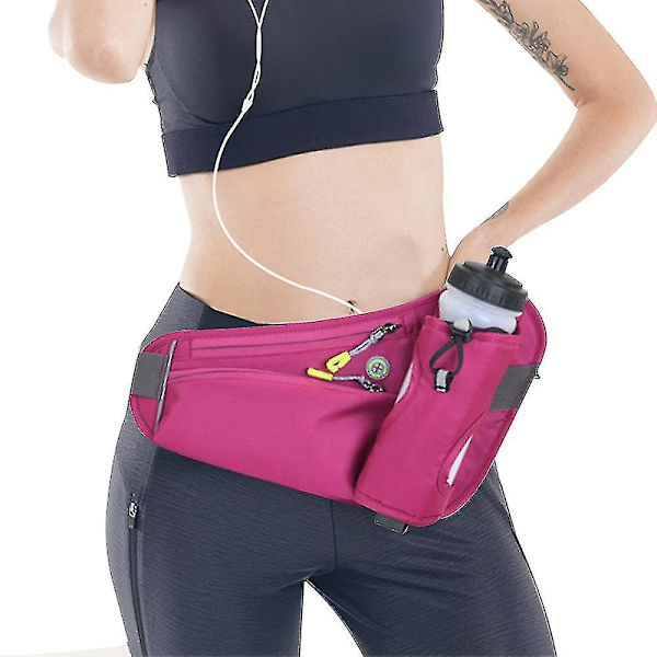 Löparbälte Sport Midjepaket Med Vattenflaskhållare Fanny Pack Rose Red