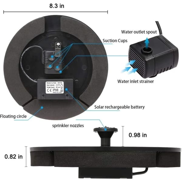 Solar Fountain Pump Upgrade 2,4W LED-ljus Solar Powered SQBB