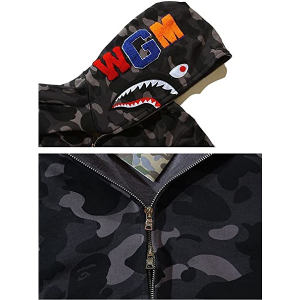 BAPE Shark Herr Luvtröja Camo Loose Zipper Shark Head WG Jacket S W grå M