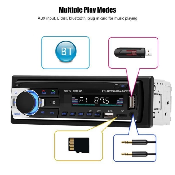 Bilradio, Dual USB Autoradio AUX Bluetooth Stereo Radio FM Bil MP3-spelare Förlustfria handsfreesamtal med