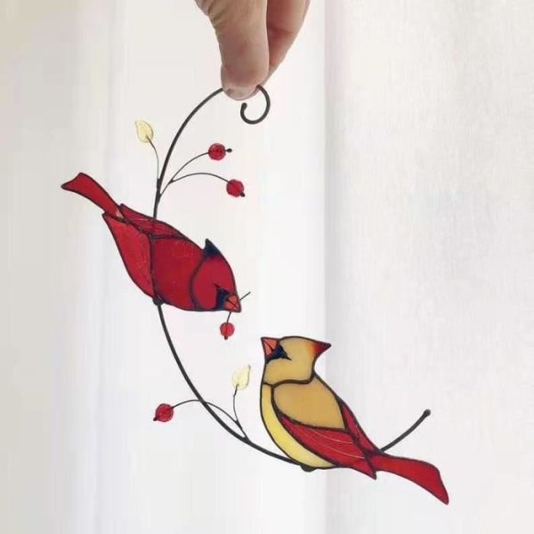 HURRISE Hängande dekor Fönsterhängande dekor Fågel Målat glas Hängningar Dekor Skål Djurbelysningsarmatursats Figur 2 Cardinal Bird