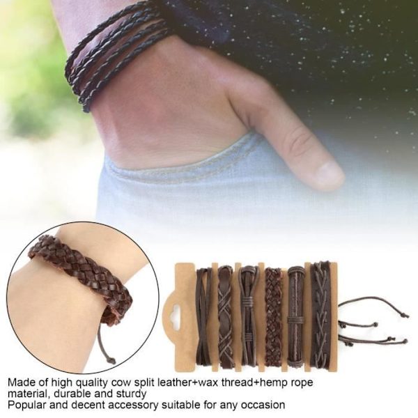 HURRISE Handledsdekoration 2 Set Retro flätat armband Handstickad Ko Split Läder Armbandsdekoration för