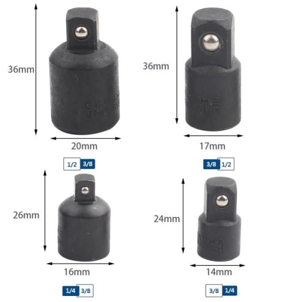 Fdit 4st Socket Adapter Sockets Skruvmejsel Converter Set 1/2', 3/8', 1/4' Hylsnyckeladaptrar