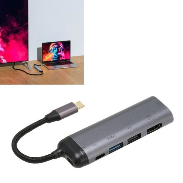 HURRISE USB C Hub 6 i 1 USB C HUB, 6 i 1 USB C-adapterdongel med 4K60HZ, VGA, USB3.1, 100W datordator