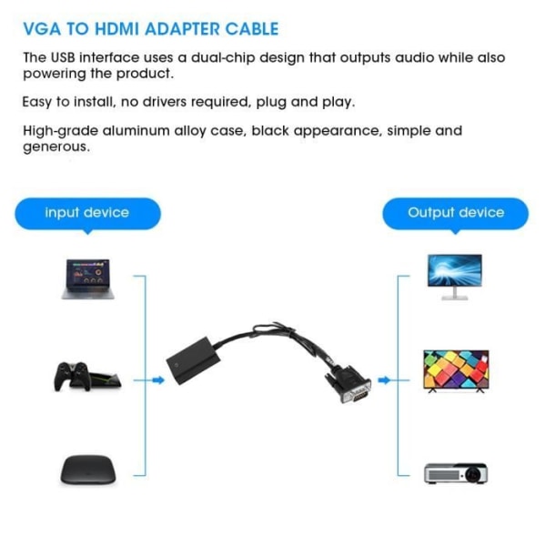 Eiffel VGA till HDMI Converter Digital Adapter Kabel HD 1080P Video Audio Line Analog Signal