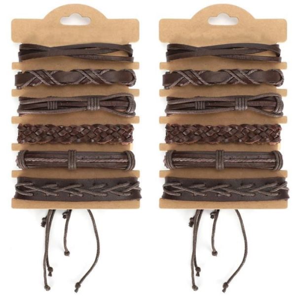 HURRISE Handledsdekoration 2 Set Retro flätat armband Handstickad Ko Split Läder Armbandsdekoration för