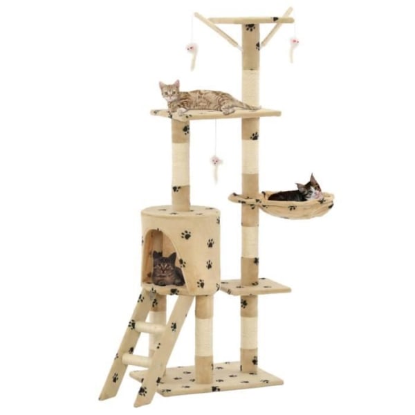 CEN kattmöbler Sisal kattträd med skrapstolpe 138 cm Beige tassmönster 9451888734623
