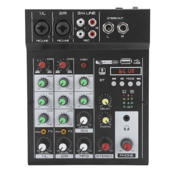 HURRISE 4-kanals mixer Digital mixer 4-kanals portabel BT-mixerkonsol Ljudeffektstycke EU-kontakt