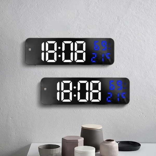 HURRISE Stor digital LED-klocka Spegel stor digital LED-klocka, elektronisk väckarklocka för dekorklocka Vit och blå