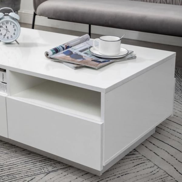 Glansigt vitt soffbord med 4 lådor modern designmöbel LIA-96