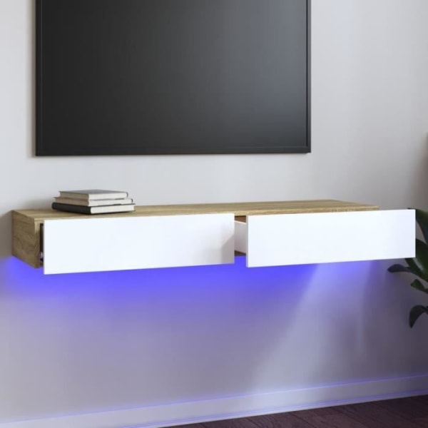 FDIT TV-skåp med LED-lampor Vit och sonoma ek 120x35x15,5cm - FDI7070649246377