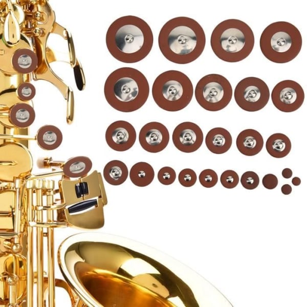 26-delars ersättningsset för saxofonläder i flera storlekar för altsax