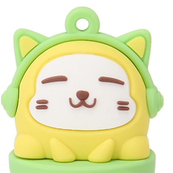 HURRISE Cartoon Flash Drive Tecknad Flash Drive PVC USB2.0 Cat Pattern Plug and Play Stötsäker Gul Grön 64G