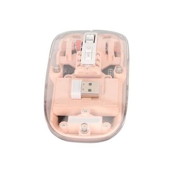 HURRISE 4G Transparent Wired Mouse 2.4G, 2400 DPI, Uppladdningsbar, 400mAh, RGB, Färgglatt datortangentbord Rosa