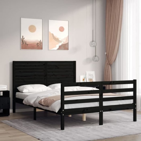 FDIT Sängstomme med sänggavel svart liten dubbel massivt trä - FDI7070649294194