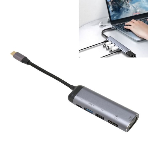 HURRISE USB C Hub 6 i 1 USB C HUB, 6 i 1 USB C-adapterdongel med 4K60HZ, VGA, USB3.1, 100W datordator