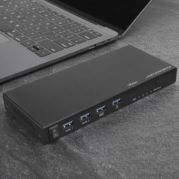 HURRISE Switcher Switch, VM401 Värddator Switch 4 Input 1 Output Mus Tangentbord Videodelning Fixering