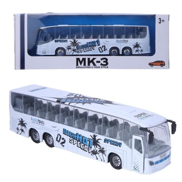 AIZ 1:50 Simulering Transit Buss Modell Legering Leksak Pull-Back bussleksak med ljus och musik för barn (vit)