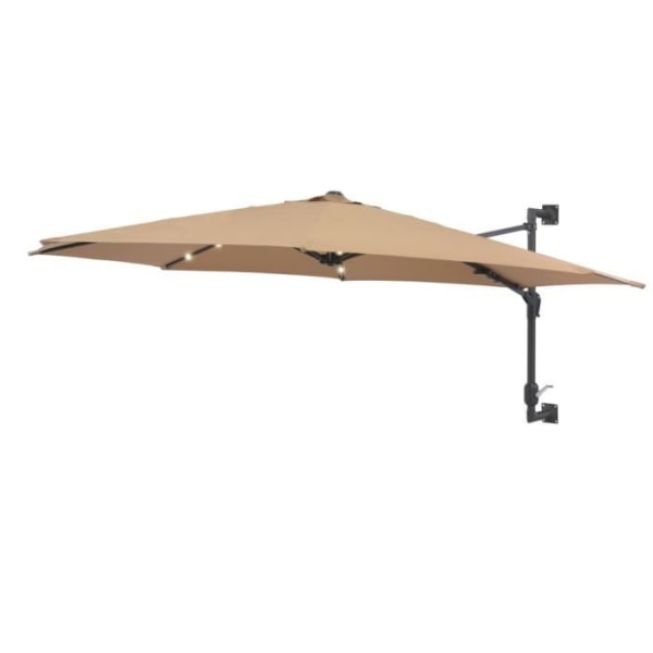 LIA Vägghängt parasoll med metallstång och LED 300 cm Taupe - Hög kvalitet 9786624346700