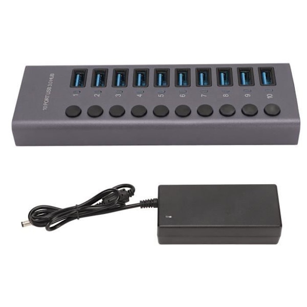 HURRISE USB3.0 Hub 10 Port USB3.0 Hub Splitter Oberoende strömförsörjning Laddning Dataöverföring Hub