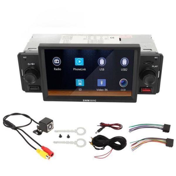 HURRISE bilradio bilsystem, 5-tums enkel DIN-bil MP5-spelare för IOS Carplay och dess paket
