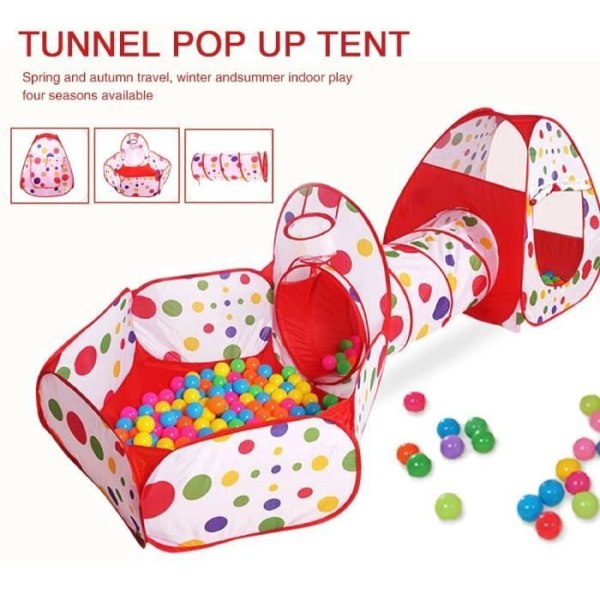 HURRISE Pop Up-tält Barntunnelleksakshus och pool (färgglada bollar ingår inte)