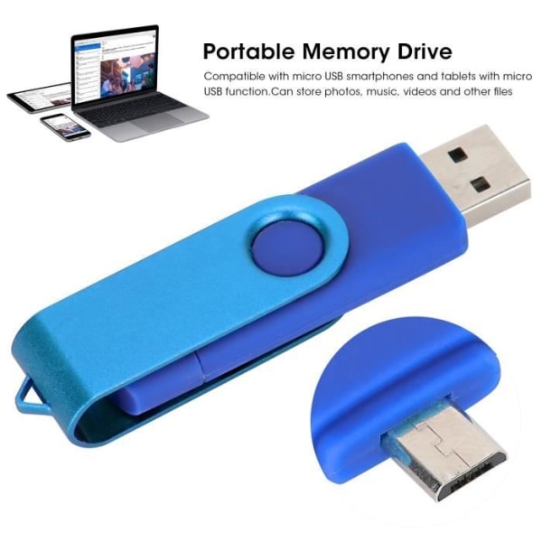 HURRISE 2 i 1 USB-minne Pendrives U-minnesenhet USB 2.0-minne OTG-datortillbehör CW10040 Blå (8GB)