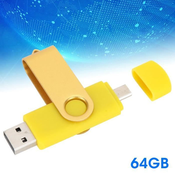 HURRISE OTG disk USB Flash Drive OTG U disk minnesstick penna Micro USB datalagring gul CW10040 intern dator 64GB