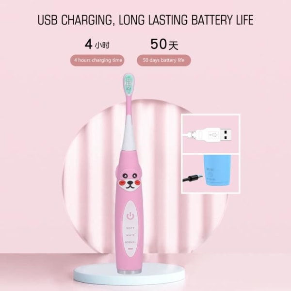 (Little Pink Dog S4) Elektrisk tandborste USB-laddning IPX7 Vattentät