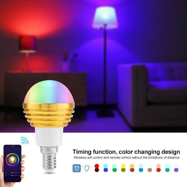 HURRISE WiFi Glödlampa LED Glödlampa Telefonkontroll WiFi Smart Lamp RGB+CW AC85V-265V E14 6W