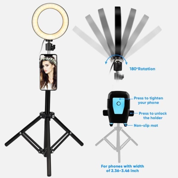MSA Selfie Led-ringar ljus med stativ + telefonhållare + fjärrkontroll för dig smink (6'