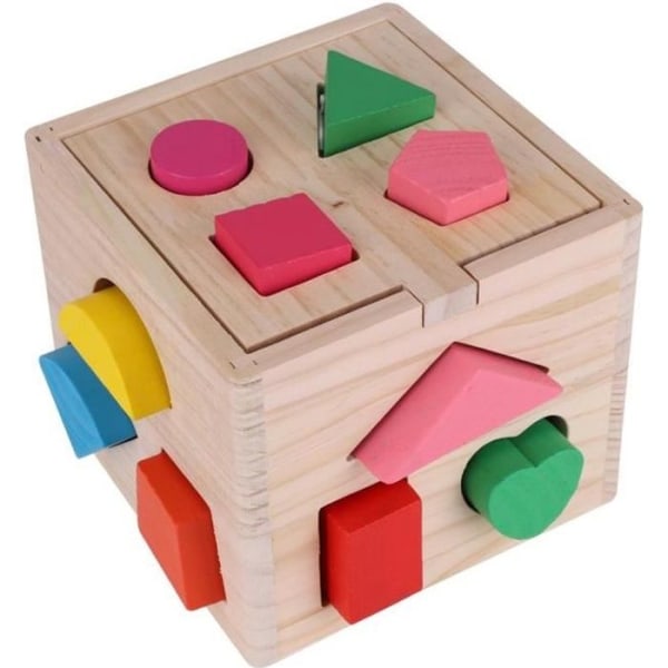 Intellektuella träspelkuber 13 hål Boxform Barn Baby Pedagogiska leksaker Färgglad geometri