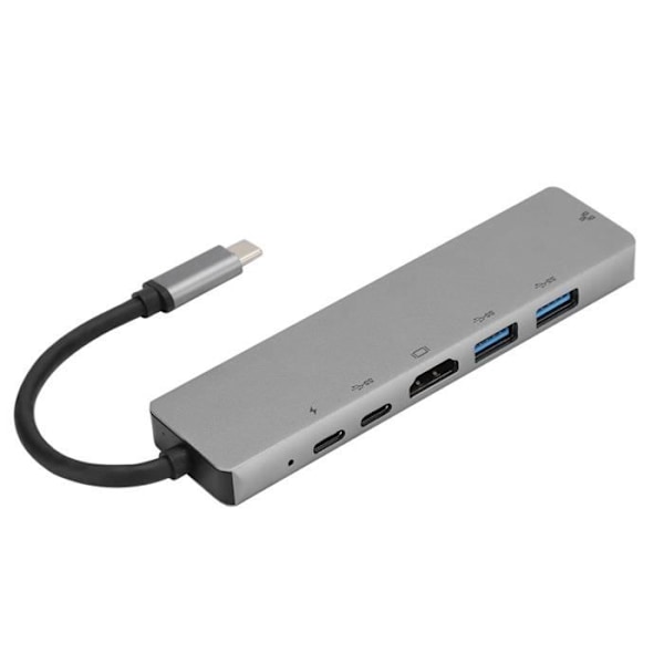 HURRISE 6-i-1 lättviktsgrå metall USB C-adapter med USB C Hub, USB 3.0, , RJ45 Ethernet, Mini SDTF och OTG-portar