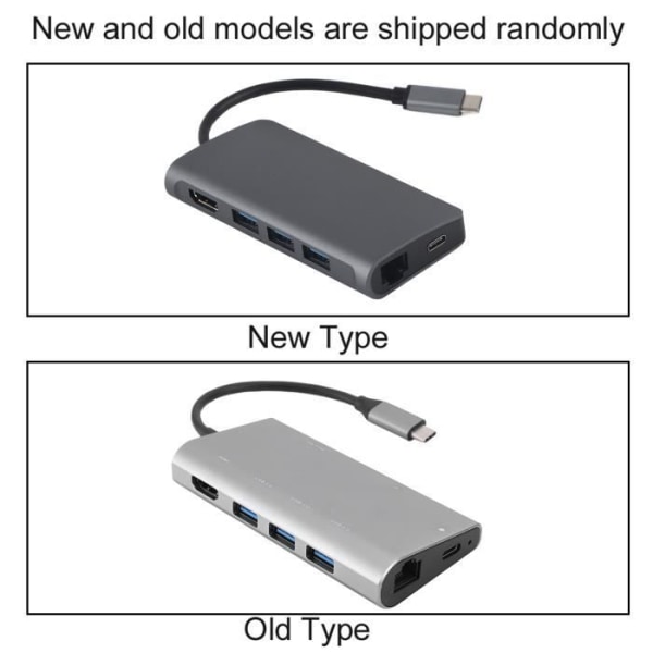8 i 1 Type-C till HDMI Hub, 3st USB3.0/HDMI/PD/minneskort/Gigabit nätverksdocka för